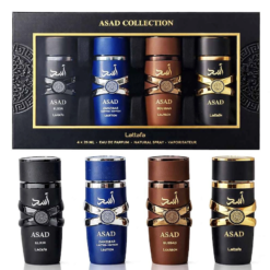 lattafa asad set 4x25ml parfum barbati mini set asad zanzibar bourbon elixir