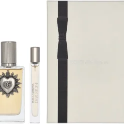 set cadou Dolce Gabbana Devotion Pour Homme Eau de Parfum barbati 100ml plus 10ml travel spray parfum cu lamaie cafea si patchouli